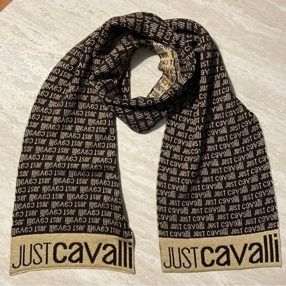 NEW Roberto Cavalli JUST CAVALLI scarf  *Brown/Gold